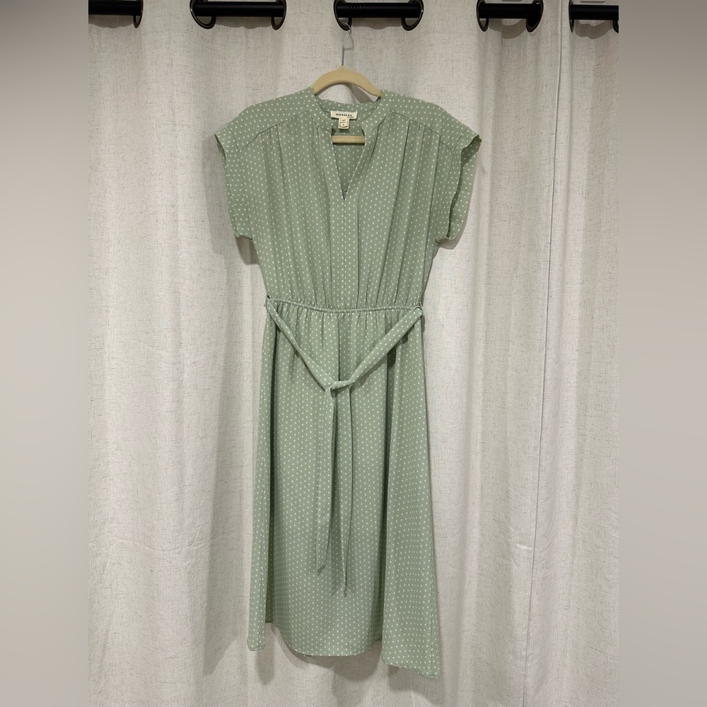 Monteau Sage Green Midi Dress with Dots